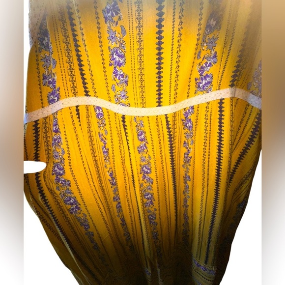 Easel large French yellow and lavender maxi sundress with pockets.crochet lace - Picture 3 of 15